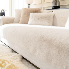 Kccrhin Thick Rabbit Plush Sofa Cover 2 3 4 Seater Sofa Cover Corner Sofa Protective Cover Soft Warm Sofa Slipcover for Corner L-Shape Sofa Cover Non-Slip Couch Cover, Beige, 110 x 180 cm / 43 x 71