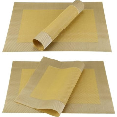 Neafp PVC-Tischsets für Tisch, Esszimmer, Tassenuntersetzer, Kunststoff, waschbar, hitzebeständig, für Geschirr, Küchenutensilien (Farbe: Gold, Größe: 6er-Set) HGCHH