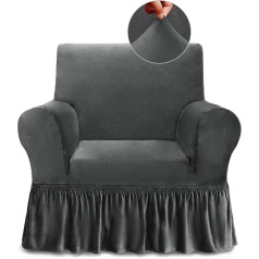 ‎Pretty Jolly Pretty Jolly Spandex Chair Cover with Skirt Super Soft 1 Piece Velvet Grey Armchair Slipcover Stretch Universal Couch Cover for Living Room Easy Fit Washable Furniture Sofa Protector