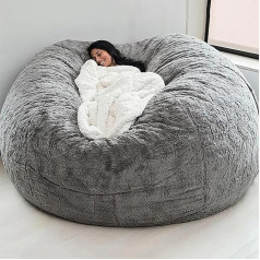 Lhnt Bean Bag Chair Cover without Filling, Round Soft and Fluffy Faux Fur Bean Bag, Lazy Sofa Bed Cover Washable, Living Room Furniture