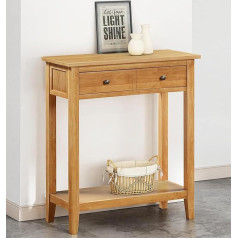 Hallowood Furniture Aston Wide Console Table Made of Wood with 2 Drawers in Light Oak, Side Table Made of Solid Wood with Shelf for Living Room and Hallway, Phone Stand with 2 Drawers, Lamp Table