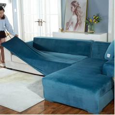 ‎Ljqaizyl LJQAIZYL Sofa Slipcover U-Shape Corner Sofa Couch Cover, Thicker Velvet Sofa Cover L Shape Left Right, Set of 2 Chaise Longue Sofa Cover for Living Room, Sofa Throws for Dogs Pets, Blue-4 Seats+4