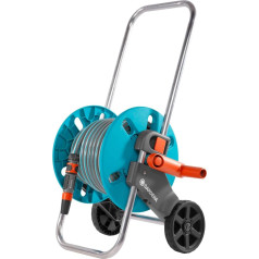 GARDENA Aquaroll 18502-26 Hose Trolley S Set, Complete with 20 m Hose, System Parts and Spray Nozzle, Grey, Turquoise, Black, Silver, Orange, 36 x 44 x 48 cm