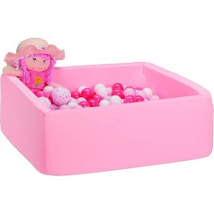 Relaxdays Ball Pit with 200 Balls, Square Foam Ball Pool, Children's Ball Pool, Ball Pool HBT: 30 x 80 x 80 cm, Pink