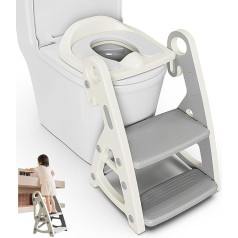 Children's Toilet Seat with Stairs, 2-in-1 Toilet Trainer & Step Stool Children, Foldable and Height Adjustable, Toilet Seat Children with Padded, Splash and Non-Slip Footboard