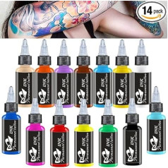 14 Colours Set Red Tattoo Ink Set Black Blue Pigment for Body Painting Permanent Tattoo Eyebrow Makeup 1 Oz / Bottle Brow Tattoo Colour Kit Professional Accessories