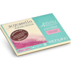 Honsell Fabriano Artistico Acquarello Watercolour, Natural White, Satin Hot Pressed, 12.5 x 18 cm, 25 Sheets 300 g/m², High-Quality Artist Watercolour Cardboard, Glued on 4 Sides, Vegan