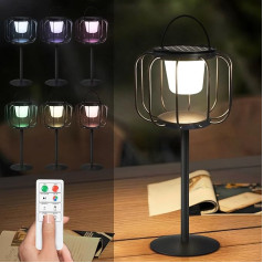 Solar Table Lamp Wireless Outdoor Table Lamp Remote Controls Dimmable Warm White and RGB Metal Portable IP44 Solar Lights for Indoor, Outdoor, Garden, Patio, Camping, Height 41 cm