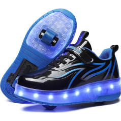 Unisex Children's LED Light USB Rechargeable Skateboard Shoes with Double Wheel Wheels, Push Button Adjustable Skates, Outdoor Sports Fitness Shoes, Gymnastics, Running Trainers for Boys and Girls