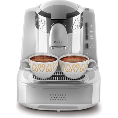 Arzum OKKA OK002 TURKISH COFFEE MACHINE, 710W, 2 Cups Capacity, Direct to Cup, Self Cleaning, White-Chrome