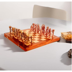 Purpledip Chess Set with Brass Modeled Piece in Old Roman Style and Wooden Board Golden Era (10404)