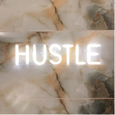 HUSTLE LED Neon Sign Novelty Light Wall Art Decorative Wall Hanging Sign for Bedroom Living Room Kids Room Party Home Decor Neon Night Light USB Powered Large 50 x 12.4 cm White