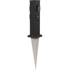 ledscom.de Polly Garden Socket Column Black with Ground Spike for Outdoor Use 3-Socket Smart Home Stainless Steel Square 38 cm