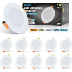 Yafido 10 x 7 W LED spots, 2300 V dimmer, IP44 LED, 600 lm, 5 colour temperature options, 3000 K, 4000 K, 4500 K, 5000 K, 6500 K