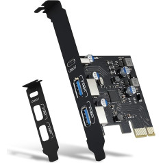 USB PCIE Card Power Delivery, PCI Express 3 Port (Type C, 2 x Type A) PCIe USB 3.0 Quick Charge Card Expansion Card with Low Profile Bracket for Desktop PC Windows XP/7/8/10 and Mac OS