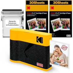 KODAK Mini 3 ERA 4PASS Mobile Photo Printer (7.6 x 7.6 cm) Photo Printer + 8 Sheets Included + 60-Sheet Cartridge, Yellow