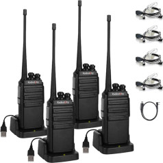 Radioddity GA-2S Walke Talkie Set, 4 km Range, 16 Channels, UHF Professional Radio with Micro USB Port, Includes Rechargeable Batteries, USB Charging Cable and Transparent Headset (4 Pieces)