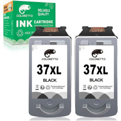 COLORETTO Remanufactured Ink Cartridge Replacement for Canon PG-37 XL 37XL (2 Black) for Pixma MX300 MX310 iP1800 iP1900 iP2500 iP2600 MP140 MP190 MP210 MP220 MP470 Printer