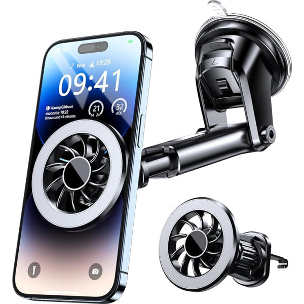 HSSNS Car Mobile Phone Holder Magnetic Car Mount: 360° Rotatable Magnetic Mobile Phone Holder Car [Hook Clip + Telescopic Arm] Mobile Phone Holder Car for iPhone 15 14 13 12 & Mag-Safe Case and All