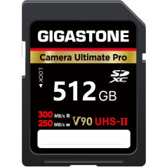 GIGASTONE UHS-II V90 512GB SD Card, Ultimate Pro Camera, Speed up to 300/250MB/s, U3 SDXC 4K Ultra HD UHD Video for DSLR Canon, Nikon, Sony, Pentax, Kodak, Panasonic, Includes 1 Mini Bag