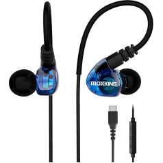 MOXKING Running Sports Earbud Headphones Wired Over Ear In-Ear Headsets Noise Isolation Waterproof Earbuds Enhanced Bass Stereo Earphones with Microphone and Remote for Running (Blue Type C)