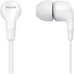 Philips Audio E1105WT/00 In-Ear Headphones with Inline Remote Control (8.6 mm Neodymium Driver, Powerful Bass, Clear Sound, Comfortable Fit) White, TAE1105WT/00, One Size