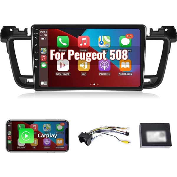 Hodozzy Carplay Android Car Radio for Peugeot 508 2011-2018, 2 DIN Car Radio with Navi/WiFi/HiFi/RDS Radio/2 USB/SWC, 9 Inch Touchscreen Car Radio Bluetooth