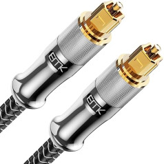 EMK Optical Cable Optical Audio Cable Digital Toslink Cable Spdif Cable Compatible with TV, Soundbar, Home Cinema, Xbox, PS4 and More (Gold-Plated Connector Toslink Silver, 3M)