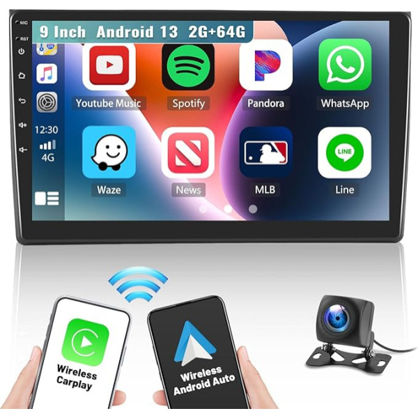 2G + 64G Android 13 Car Radio for Audi A4 S4 RS4 2002-2008 with Wireless Apple Carplay & Android Car, 9 Inch Touch Screen Car Radio with GPS WiFi Bluetooth FM/RDS Radio SWC AUX + AHD Rear View Camera