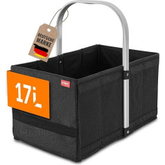 Achilles Handle-Box, shopping basket with Cleverm folding system, folding basket with aluminium handle, shopper, 40 x 24 x 20 cm., Black