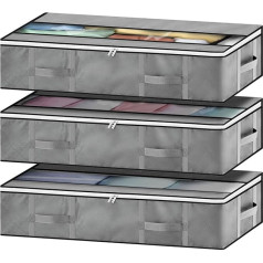 GoMaihe Underbed Storage Box, Set of 3, Underbed Storage Bag, Underbed Box Organiser with Zip and Handle, Foldable Storage for Pillows, Clothes, Blankets, Duvets