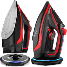 Lehmann LGOIR-2632 Steam Iron Wireless with Base Station, Temperature and Steam Volume Adjustable, Vertical Iron, Drip Stop, Anti-Limescale Self-Cleaning, with Water Tank