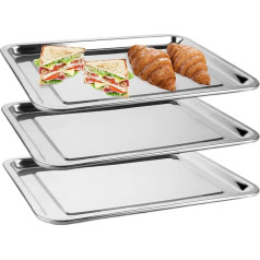 CYEER Set of 3 Baking Trays, Stainless Steel, Rectangular, 40 x 30 x 2 cm, Stainless Steel Oven Tray, Cake Tray, Cake Tray, Tray for Baking, Cooking, Serving, Dishwasher Safe