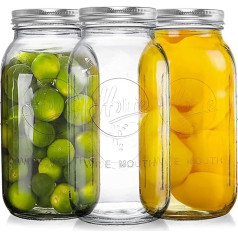 Tebery Pack of 3 1.9 L Preserving Jars with Airtight Lids and Band, 64 oz Wide Mouth Mason Jars, 1/2 Gallon Storage Jars for Canning, Fermenting, Staining, Storage