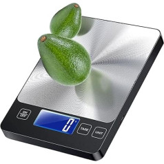 EL.M Kitchen Scales Digital 15 kg Digital Scales with Large Display, Kitchen Scale, Fine Scale, Letter Scale, Liquid Measurement, High Precision up to 1 g, Tare Function, Black/Silver