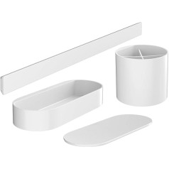 hansgrohe WallStoris - Bathroom Accessory Set for the Bathroom without Drilling, 4 Pieces, Wall Bar, Storage Basket, Lid, Toothbrush Cup, Bathroom Accessories, Matte White