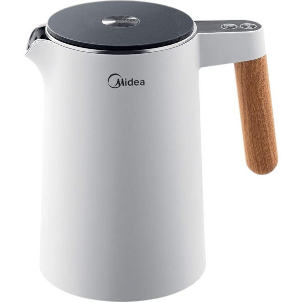 Midea Stainless Steel Kettle with Temperature Setting, 1.5 Litres, 2200 W, White Kettle with Temperature Display and Safety Functions, BPA-Free