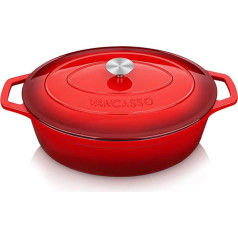 vancasso Oval Cast Iron Casserole with Enamel Coating, Dutch Oven with Lid, 37 cm Diameter, Induction Braising Pan, Cast Iron Roaster, Suitable for all Types of Hobs, Red, 8 Litres