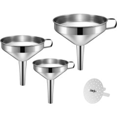 BGLINKAL 3 Piece Stainless Steel Kitchen Funnel with 1 Removable Strainer for Cooking Oil and Transferring Liquids, Liquid Dry Ingredients, Food Contact Metal Funnel