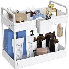 SOLEJAZZ Bathroom Organiser, Countertop Storage, 2-Tier Under Sink Shelf for Kitchen and Bathroom, Multifunctional Storage Rack for Cosmetics, Skincare, 34 x 22 x 39 cm, White