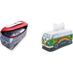 BRISA VW Collection VW T1 Bulli Bus 3D Neoprene Pencil Case & VW Collection - Volkswagen Neoprene Cosmetic Napkin Dispenser Paper Tissue Box for Bathroom in T1 Bulli Bus Design (Peace/Green)