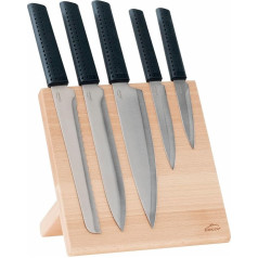Lacor - 39031 - Kitchen Knife with Magnetic Block, Knife Set, Including 5 Knives, Ergonomic Non-Slip Handle, Stainless Steel, 100% Stable Surface, Beech, 21 x 22.5 cm