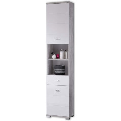 Pool Bathroom Tall Cabinet in Concrete Look, White, Modern Bathroom Cabinet with Lots of Storage Space, 38 x 190 x 30 cm (W x H x D)