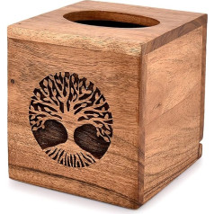 EDHAS Acacia Wood Tissue Holder with Tree of Life Extendable Base for Bathroom Bedroom Dining Table 5.5 x 5.5 x 6 inch