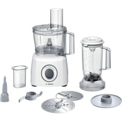 Bosch MultiTalent 3 MCM3200W Compact Food Processor, 30 Functions, 2.3 L Mixing Bowl, 1.0 L Mixer, Utility Knife, Cutting and Rasping (Fine, Coarse), Percussion Disc (Cream, Egg White), 800 W, White