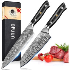 oFuun Professional Damascus Steel Bread Knife - Extra Sharp Kitchen Knife with Serrated Edge 20 cm Bread Knife with Ergonomic Handle for Bread and Pastries