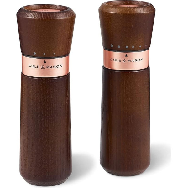 Cole & Mason H331935 Lyndhurst Salt and Pepper Mill Set of 2 Manual Chestnut / Rose Gold Ash / Stainless Steel 185 mm Gourmet Precision+ Gift Set
