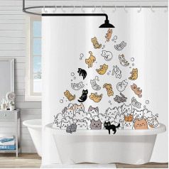 Hnmdmyi Shower Curtain Funny Cat 180 x 200 cm Children's Cartoon Animal Kitten Colourful Adorable Hilarious Pets Bath Curtain Waterproof Polyester Fabric Washable Bath Curtain with Hooks