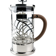 Café Olé Floral Transparent Coffee Maker Coffee Press 18/10 Stainless Steel and Glass 1000 ml 8 Mocha Cups, Silver, 1 L
