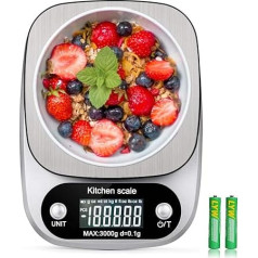 Digital Kitchen Food Scales 3000g/0.1g Multifunction Gram Ounce Electronic Jewelry Scale High Precision LCD Display Stainless Steel Tare G OZ ML CT KG TL LB FL: OZ Batteries